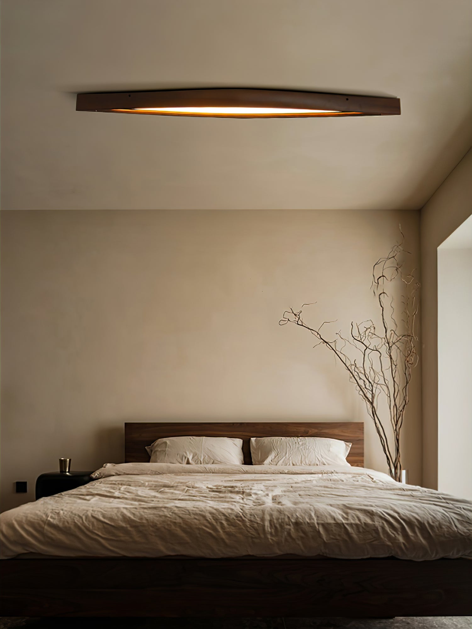 Modern Horizon Linear Wood LED Flush Mount Ceiling Lamp for Kitchen and Dining Room