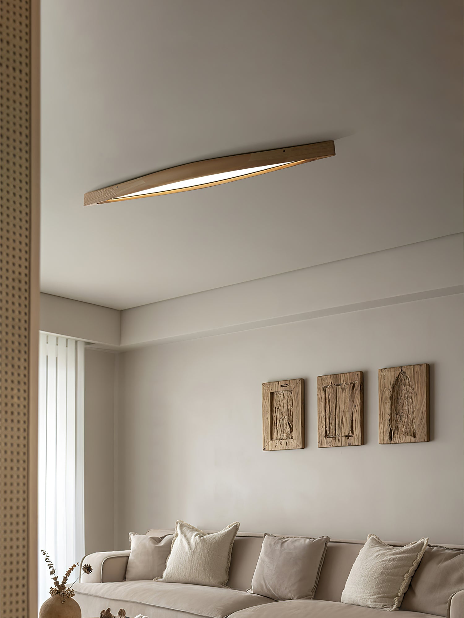 Modern Horizon Linear Wood LED Flush Mount Ceiling Lamp for Kitchen and Dining Room