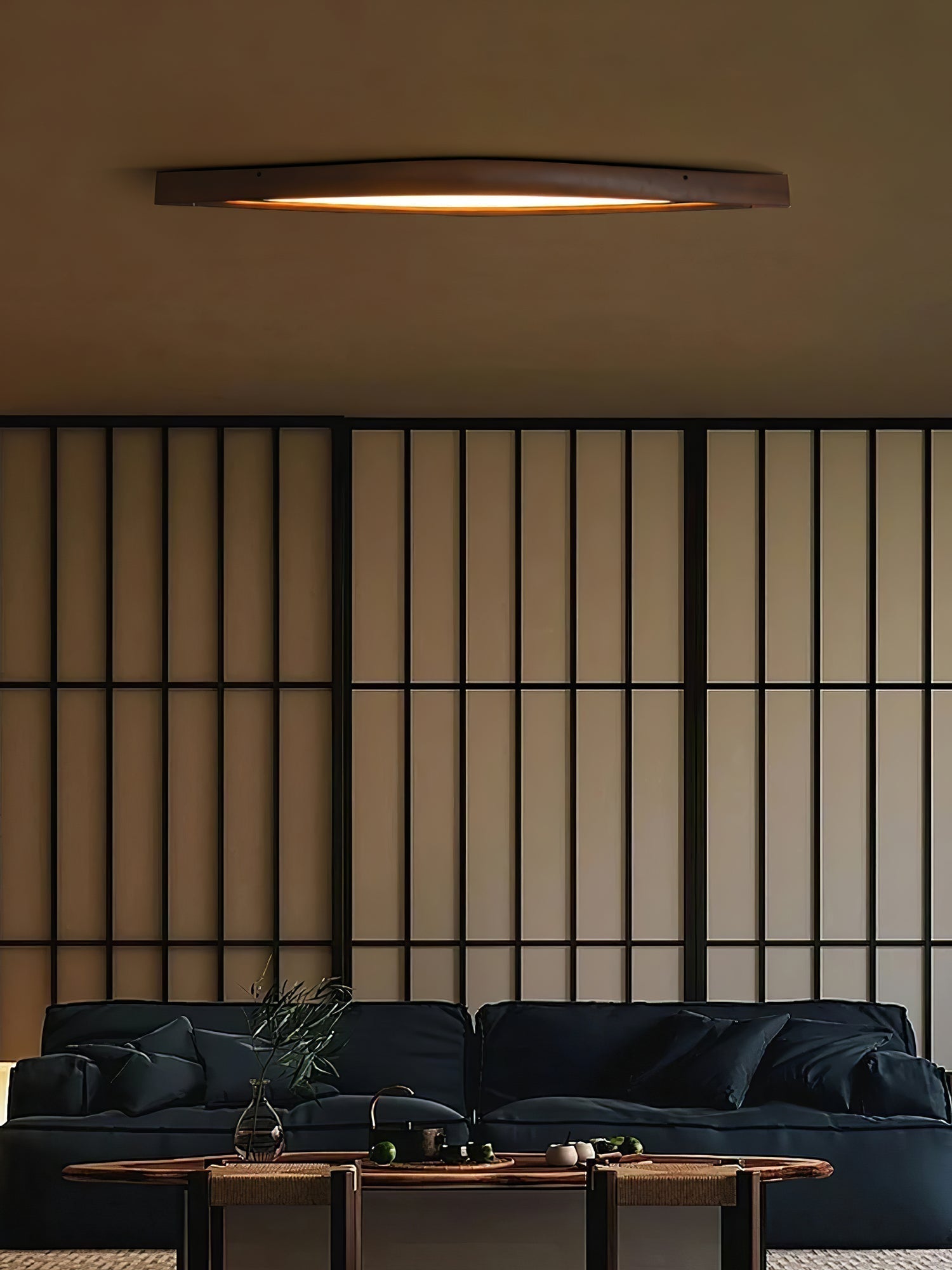 Modern Horizon Linear Wood LED Flush Mount Ceiling Lamp for Kitchen and Dining Room