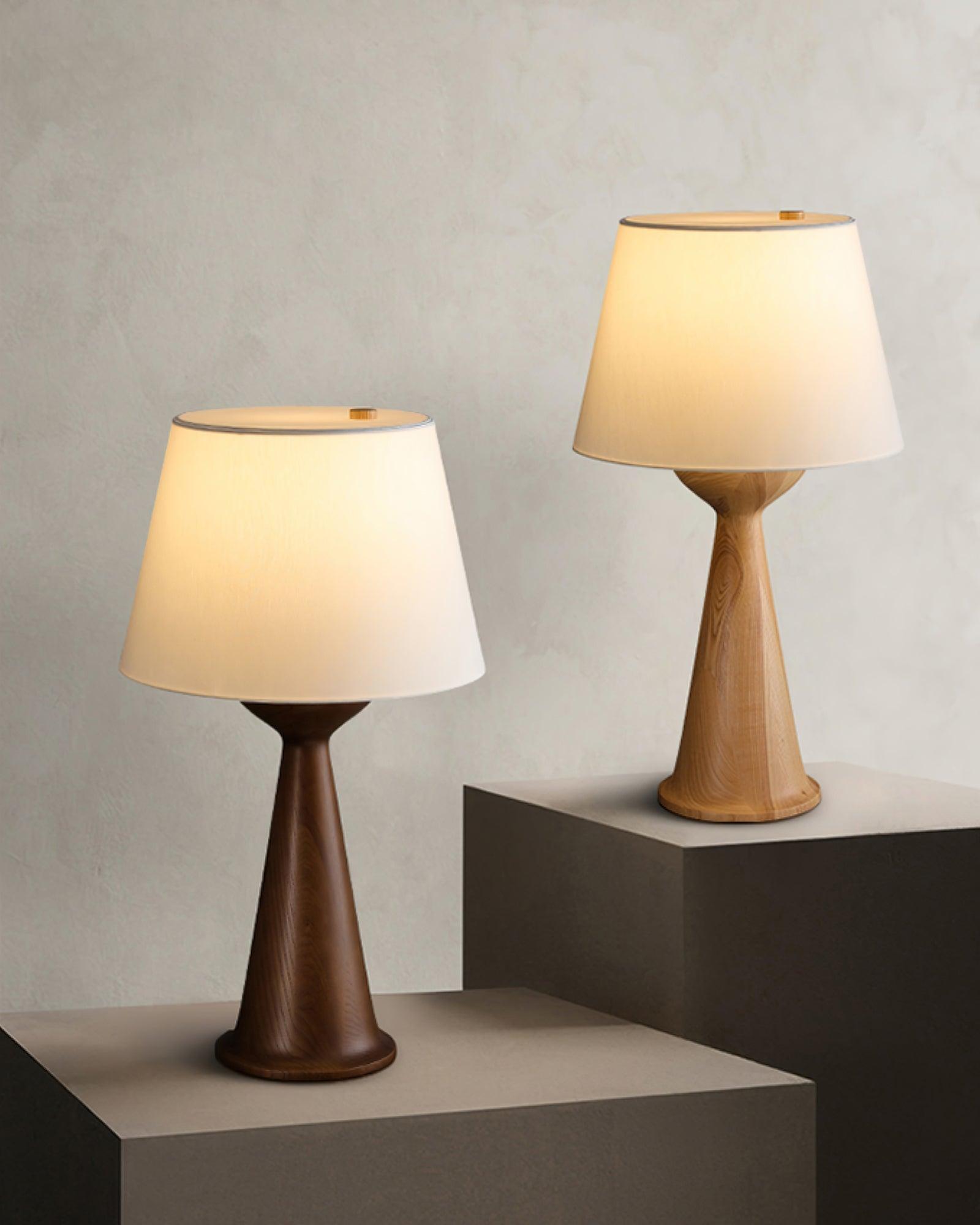 Modern Hourglass Wood Table Lamp Geometric Solid Wood Desk Light for Living Room and Office