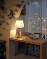 Modern Hourglass Wood Table Lamp Geometric Solid Wood Desk Light for Living Room and Office