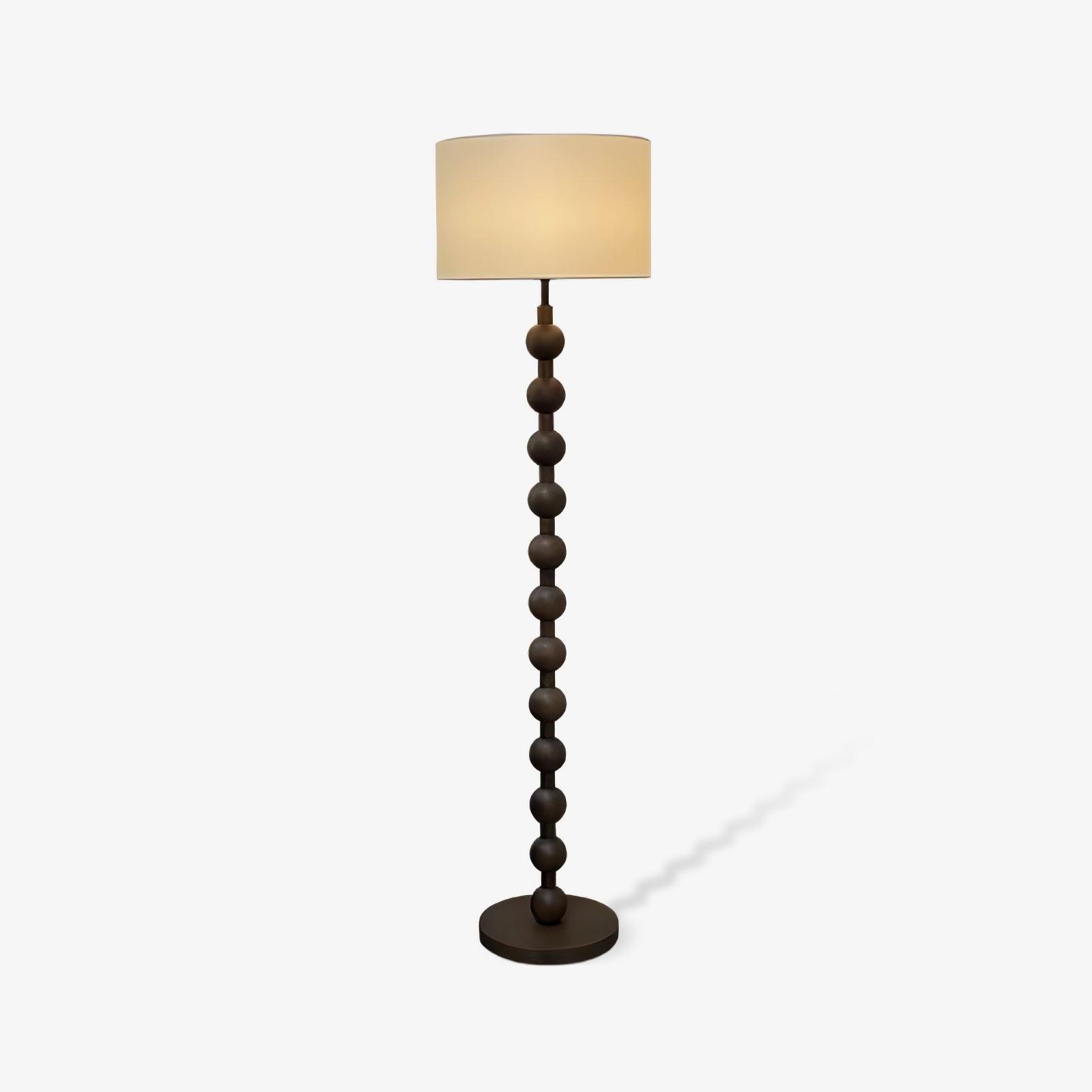 Mid Century Modern Barbell Wood Floor Lamp with Fabric Drum Shade for Indoor Lighting