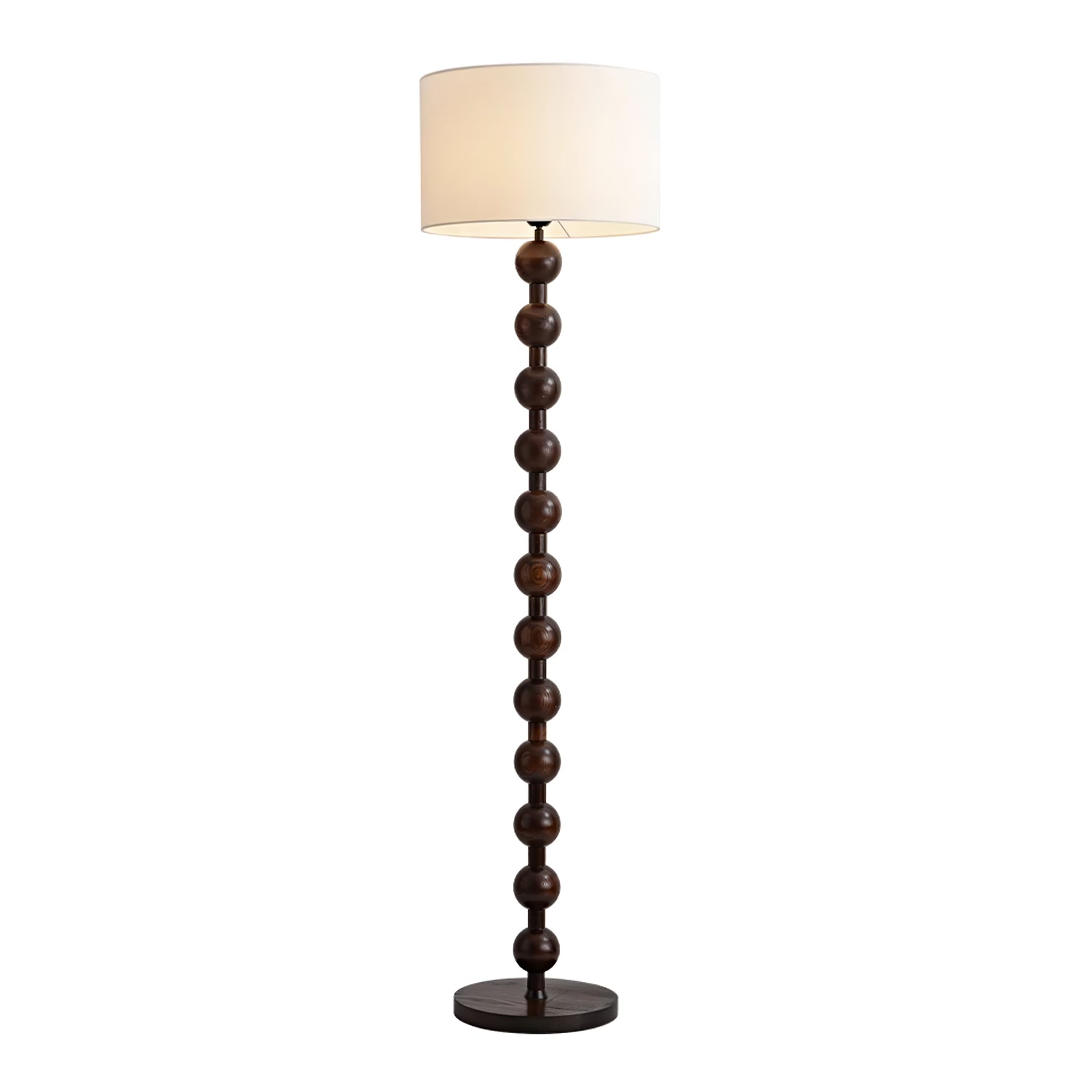 Mid Century Modern Barbell Wood Floor Lamp with Fabric Drum Shade for Indoor Lighting