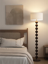 Mid Century Modern Barbell Wood Floor Lamp with Fabric Drum Shade for Indoor Lighting