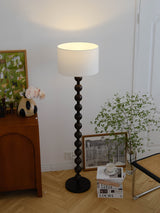 Mid Century Modern Barbell Wood Floor Lamp with Fabric Drum Shade for Indoor Lighting