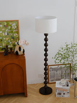 Mid Century Modern Barbell Wood Floor Lamp with Fabric Drum Shade for Indoor Lighting