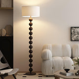 Mid Century Modern Barbell Wood Floor Lamp with Fabric Drum Shade for Indoor Lighting