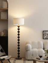 Mid Century Modern Barbell Wood Floor Lamp with Fabric Drum Shade for Indoor Lighting
