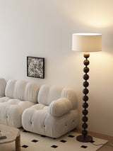 Mid Century Modern Barbell Wood Floor Lamp with Fabric Drum Shade for Indoor Lighting