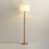 Mid Century Modern Barbell Wood Floor Lamp with Fabric Drum Shade for Indoor Lighting