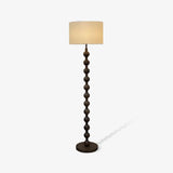 Mid Century Modern Barbell Wood Floor Lamp with Fabric Drum Shade for Indoor Lighting