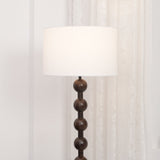 Mid Century Modern Barbell Wood Floor Lamp with Fabric Drum Shade for Indoor Lighting