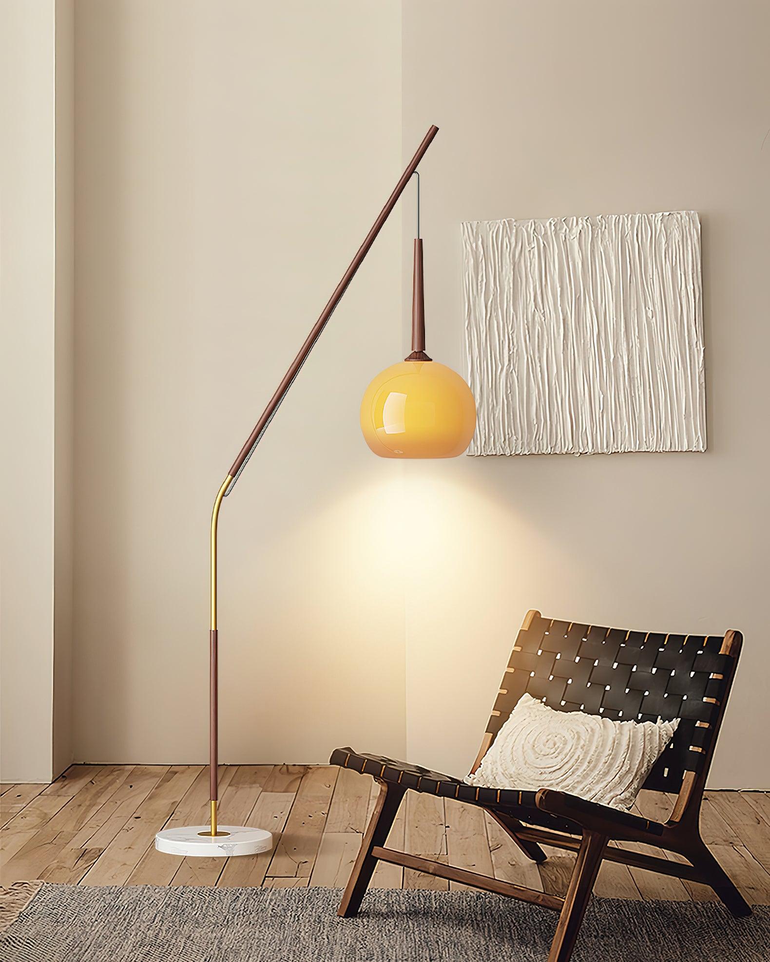 Modern Hulusi Ambient Hanging Floor Lamp with Marble Base and Glass Shade