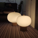 Minimalist Wood and Hand Blown Glass Globe Desk Lamp Modern LED Table Light