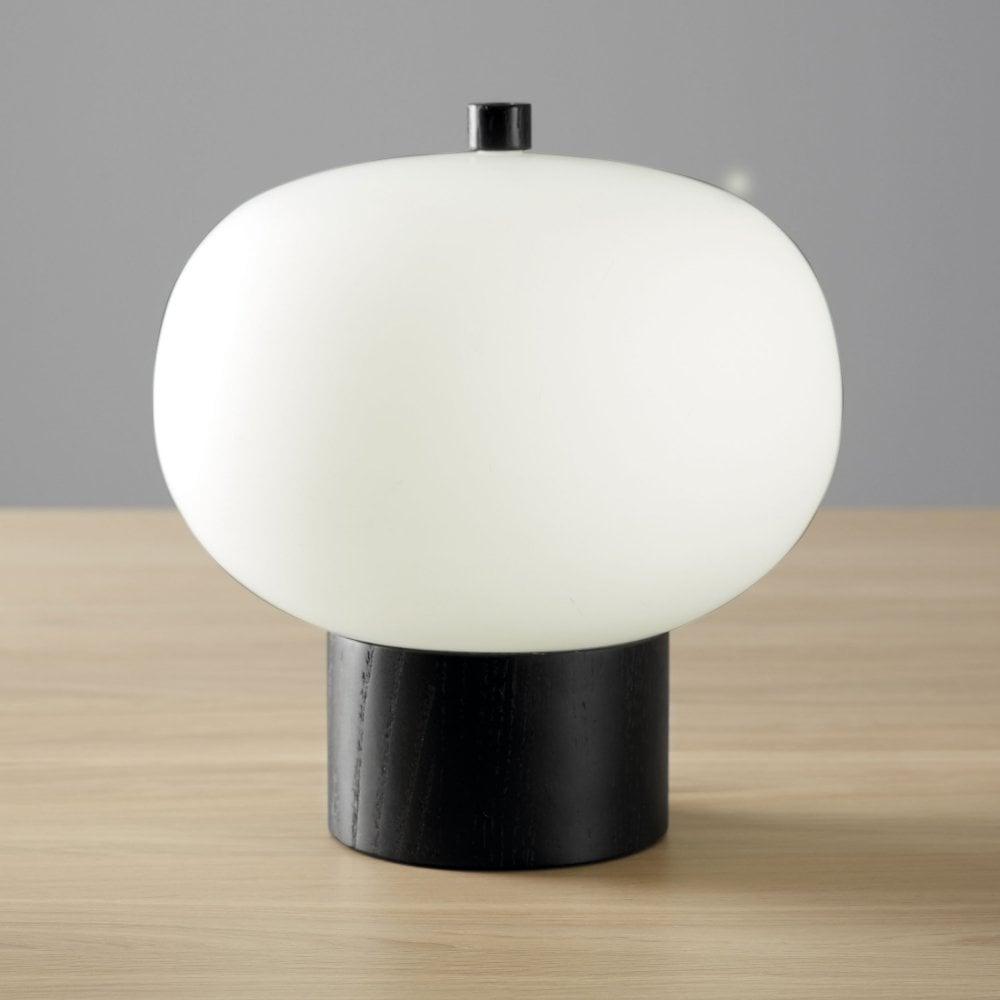 Minimalist Wood and Hand Blown Glass Globe Desk Lamp Modern LED Table Light