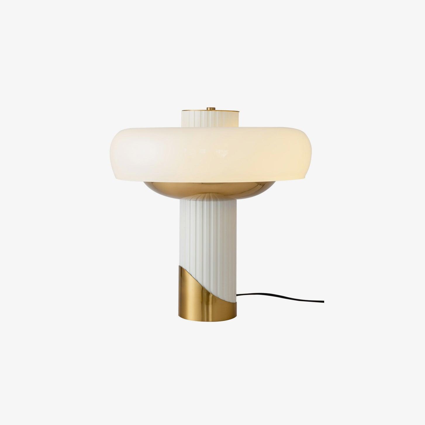 Ilayda Mushroom Table Lamp White Molded Glass Desk Light with Gold Finish