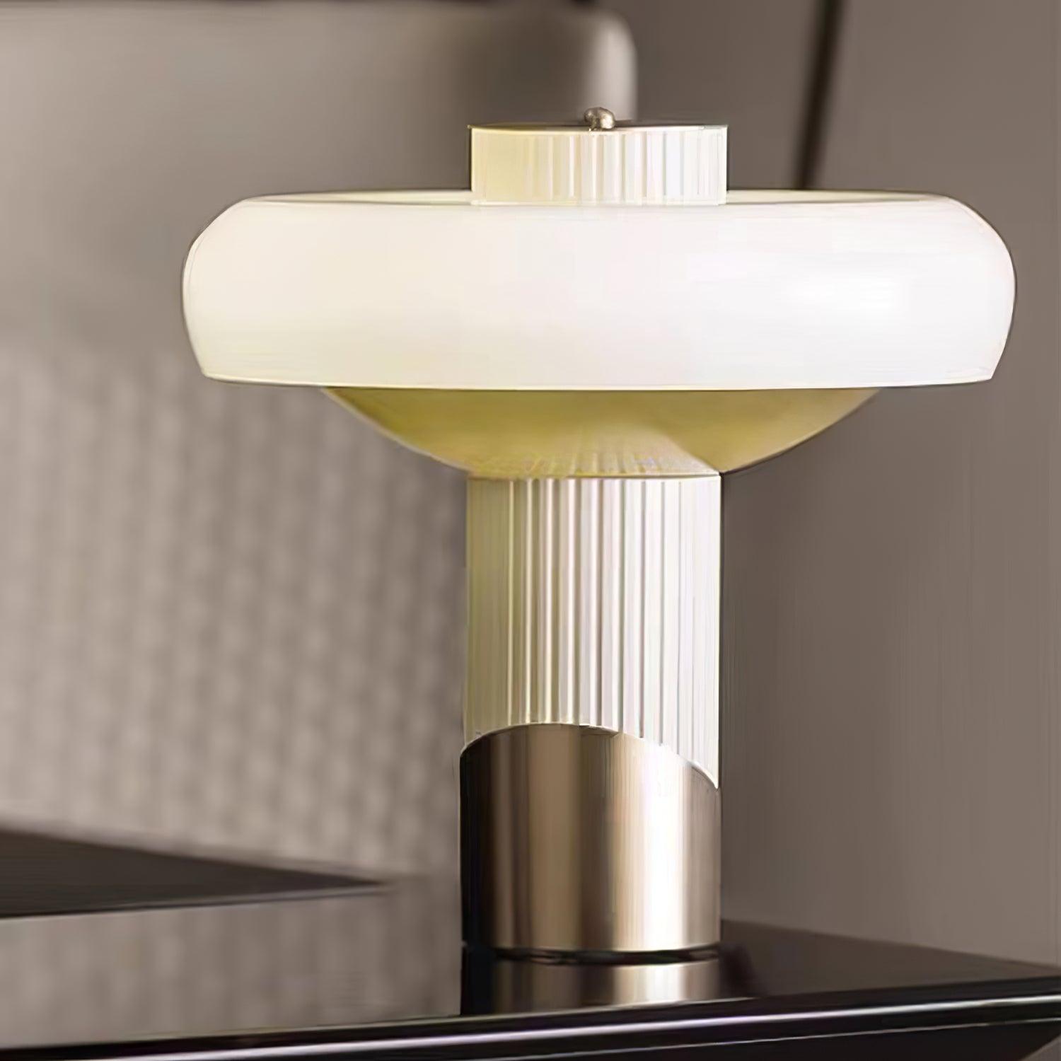 Ilayda Mushroom Table Lamp White Molded Glass Desk Light with Gold Finish