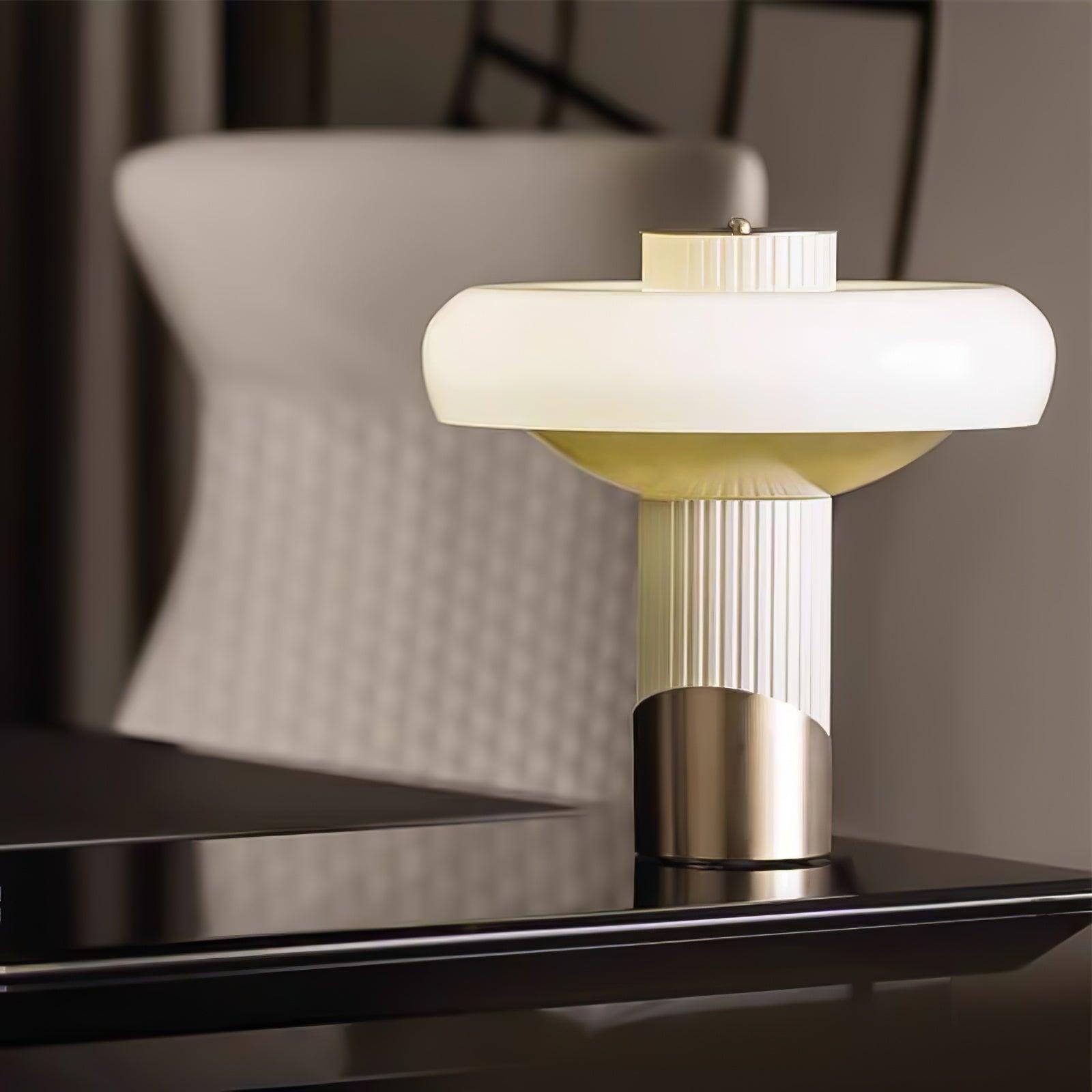 Ilayda Mushroom Table Lamp White Molded Glass Desk Light with Gold Finish