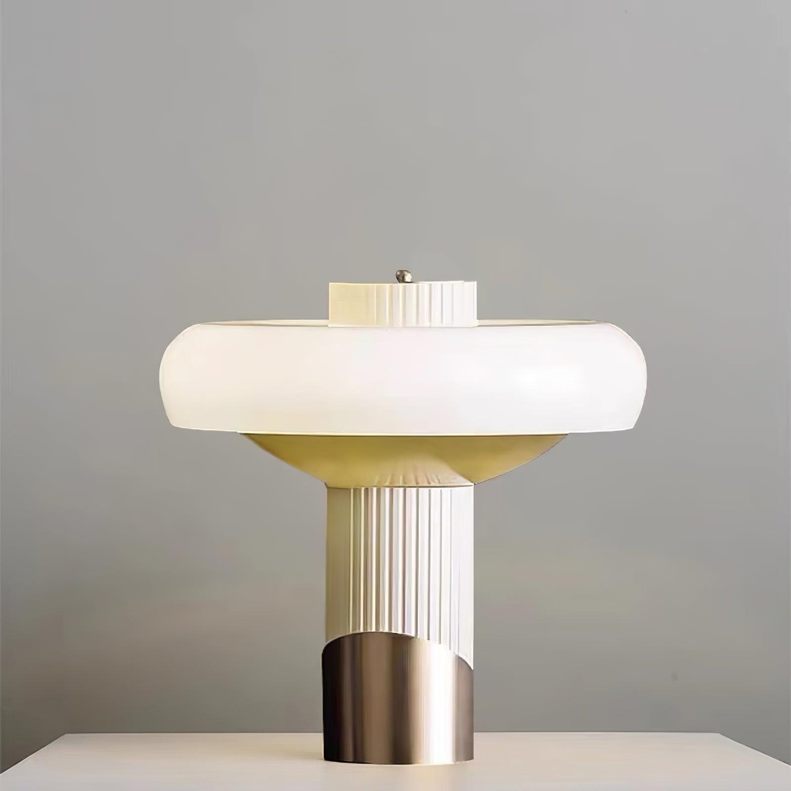 Ilayda Mushroom Table Lamp White Molded Glass Desk Light with Gold Finish
