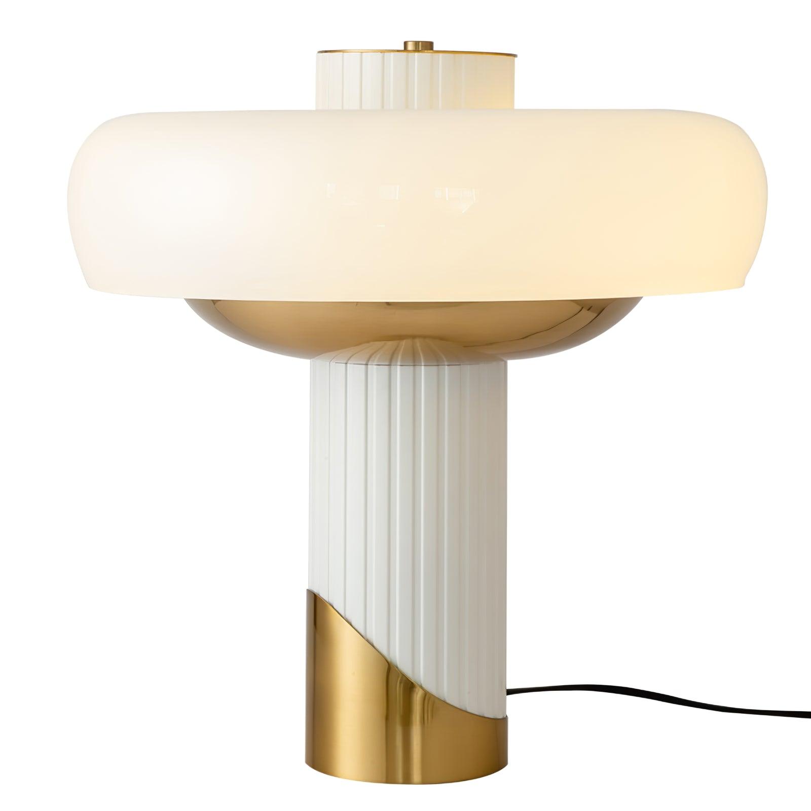 Ilayda Mushroom Table Lamp White Molded Glass Desk Light with Gold Finish
