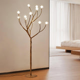 Modern Geometric Imitation Wood Floor Lamp with Glass Globe Shades for Living Room