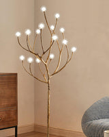 Modern Geometric Imitation Wood Floor Lamp with Glass Globe Shades for Living Room