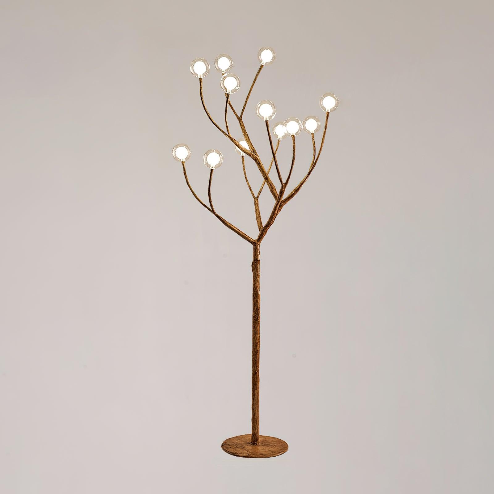 Modern Geometric Imitation Wood Floor Lamp with Glass Globe Shades for Living Room