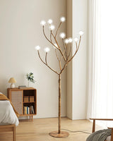 Modern Geometric Imitation Wood Floor Lamp with Glass Globe Shades for Living Room