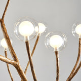 Modern Geometric Imitation Wood Floor Lamp with Glass Globe Shades for Living Room