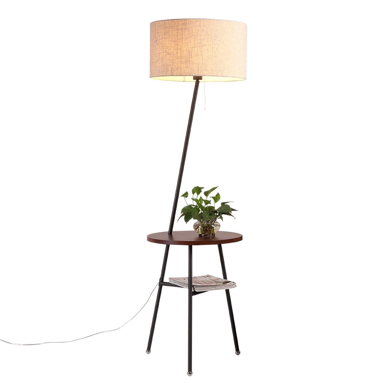 modern-inclined-wood-floor-lamp-with-fabric-shade-and-integrated-side-table