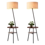 modern-inclined-wood-floor-lamp-with-fabric-shade-and-integrated-side-table