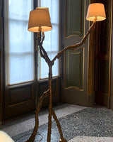 Ines Large Sculptural Floor Lamp Modern Uplight Brass and Fabric Standing Light