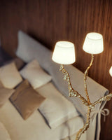Ines Large Sculptural Floor Lamp Modern Uplight Brass and Fabric Standing Light