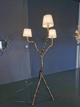 Ines Large Sculptural Floor Lamp Modern Uplight Brass and Fabric Standing Light