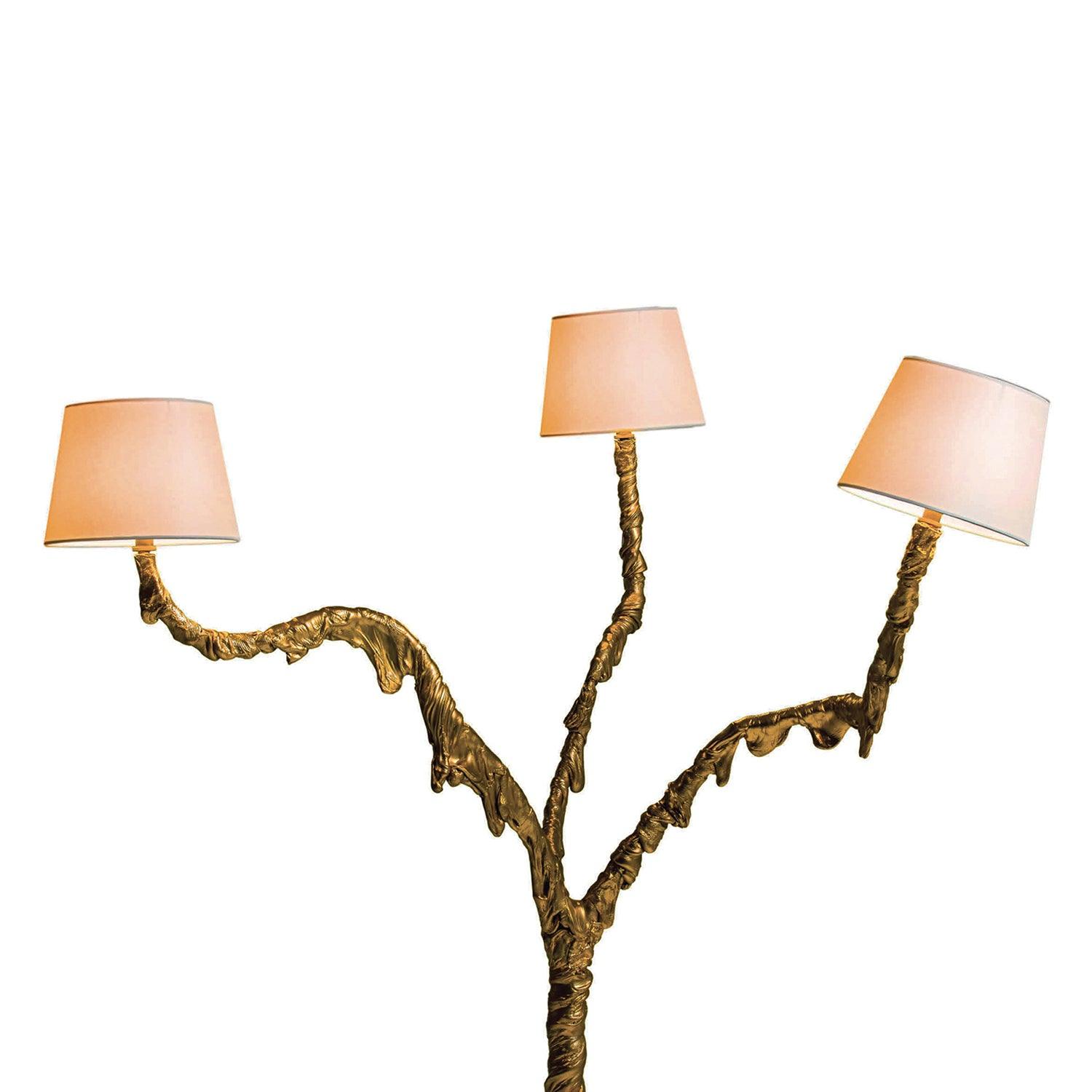 Ines Large Sculptural Floor Lamp Modern Uplight Brass and Fabric Standing Light