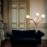 Ines Large Sculptural Floor Lamp Modern Uplight Brass and Fabric Standing Light
