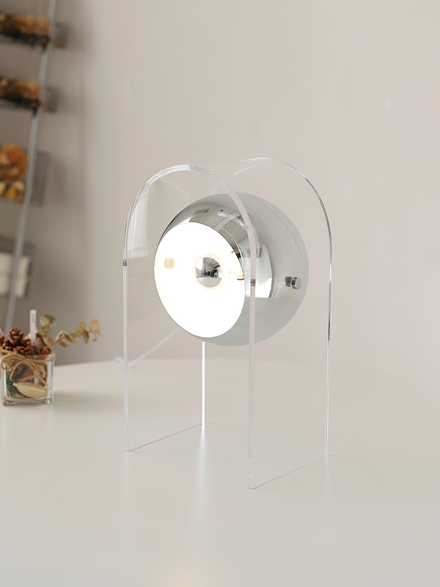 Retro Acrylic and Chrome Sphere Table Lamp Mid Century Modern Side Light