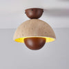 Travertine and Wood Inverted Flush Mount Ceiling Lamp Modern LED Indoor Light Fixture