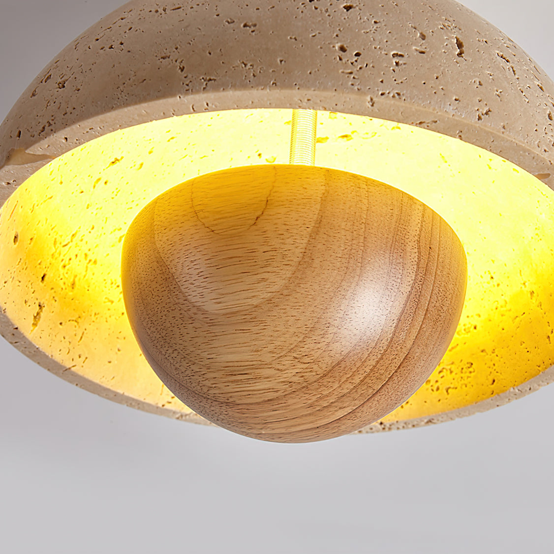 Travertine and Wood Inverted Flush Mount Ceiling Lamp Modern LED Indoor Light Fixture