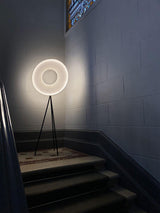 Modern Iris LED Floor Lamp with White Fabric Shade and Adjustable Color Temperatures