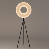 Modern Iris LED Floor Lamp with White Fabric Shade and Adjustable Color Temperatures
