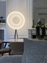Modern Iris LED Floor Lamp with White Fabric Shade and Adjustable Color Temperatures