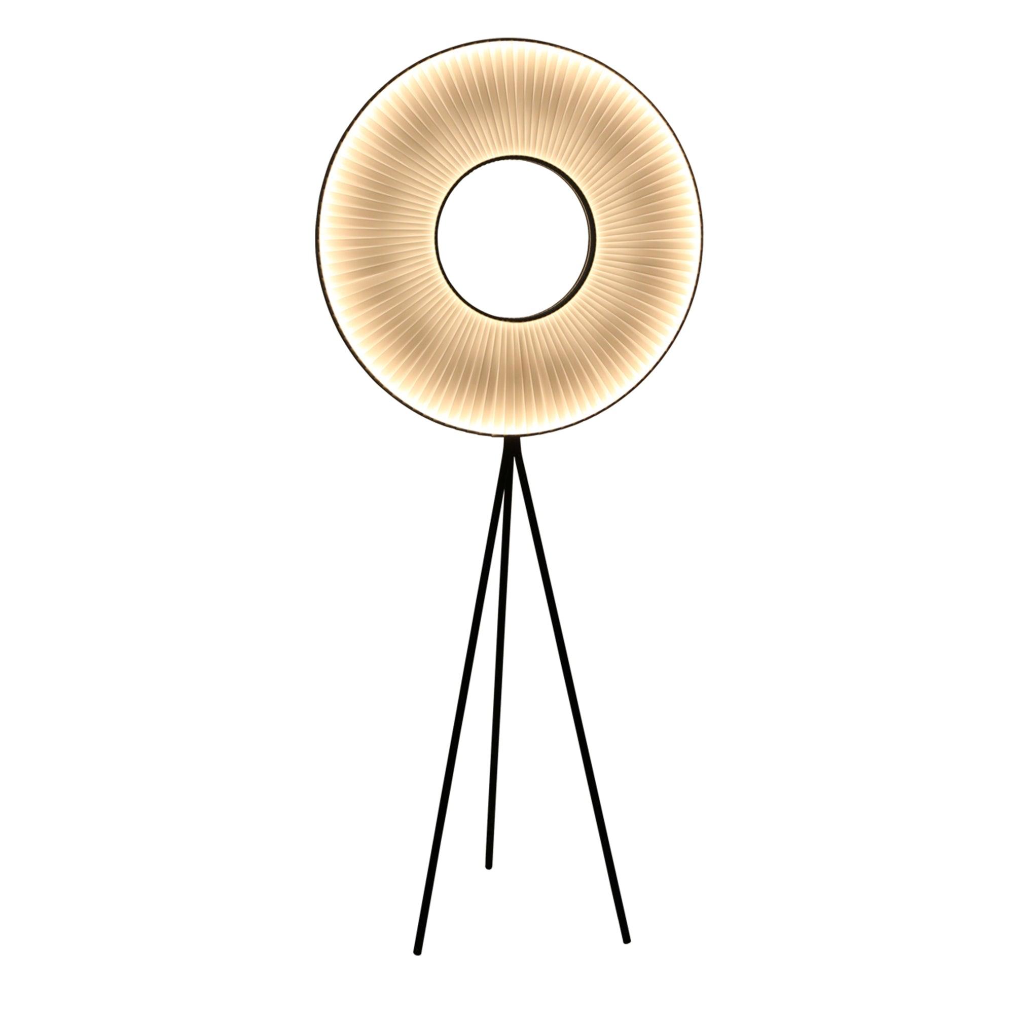 Modern Iris LED Floor Lamp with White Fabric Shade and Adjustable Color Temperatures