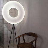 Modern Iris LED Floor Lamp with White Fabric Shade and Adjustable Color Temperatures