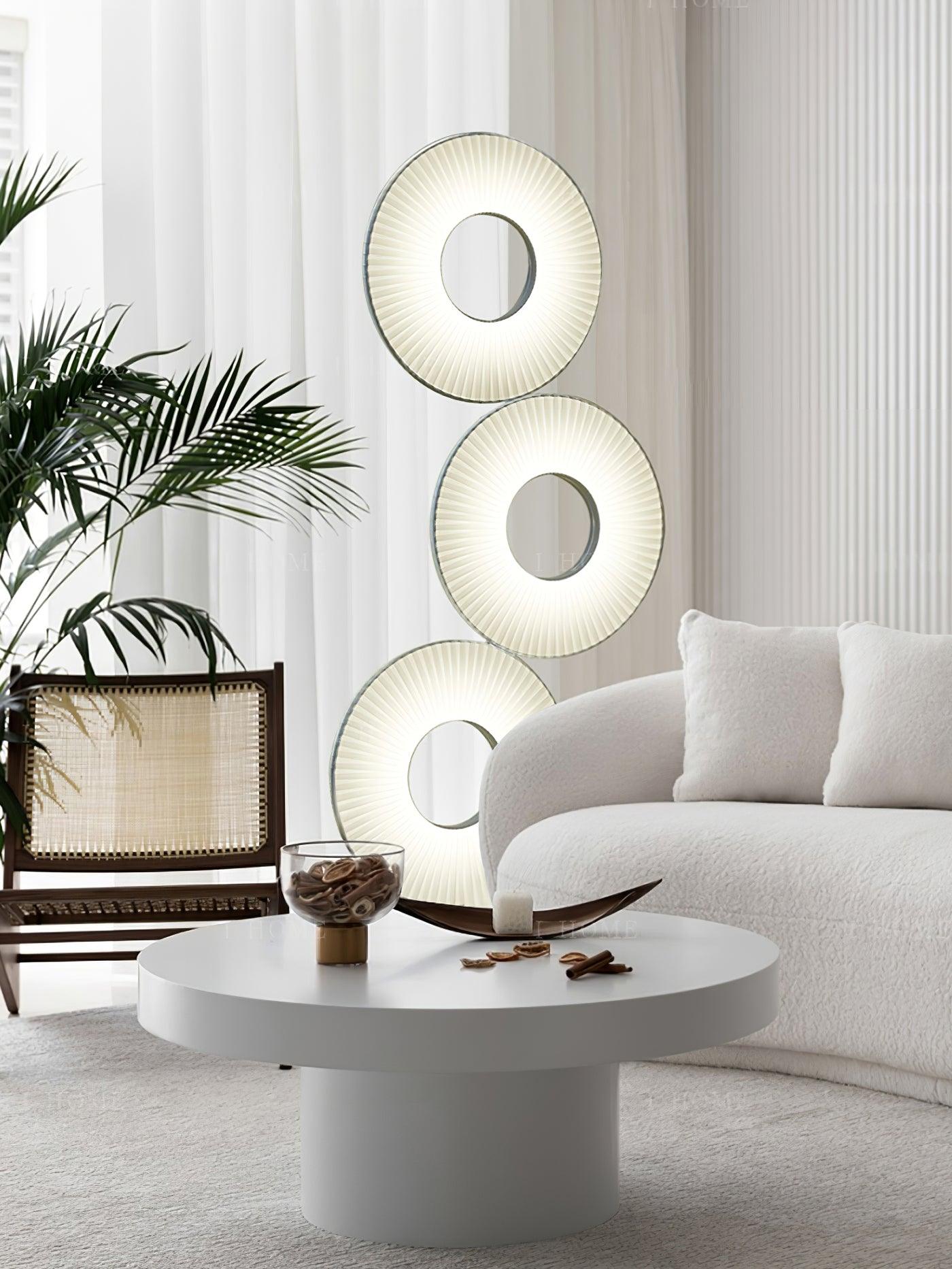 Modern Iris Totem LED Floor Lamp with Large Fabric Shade for Living Room Indoor Sunshine Lighting