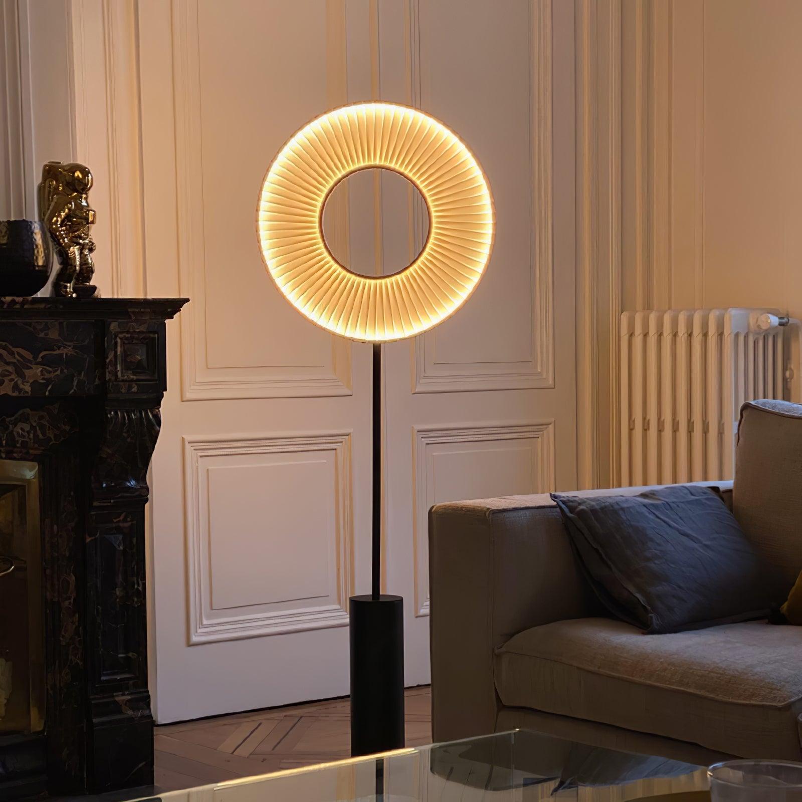 Modern Iris Totem LED Floor Lamp with Large Fabric Shade for Living Room Indoor Sunshine Lighting