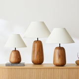 Natural Wood Task Lamp with White Fabric Shade for Bedside and Desk Irving