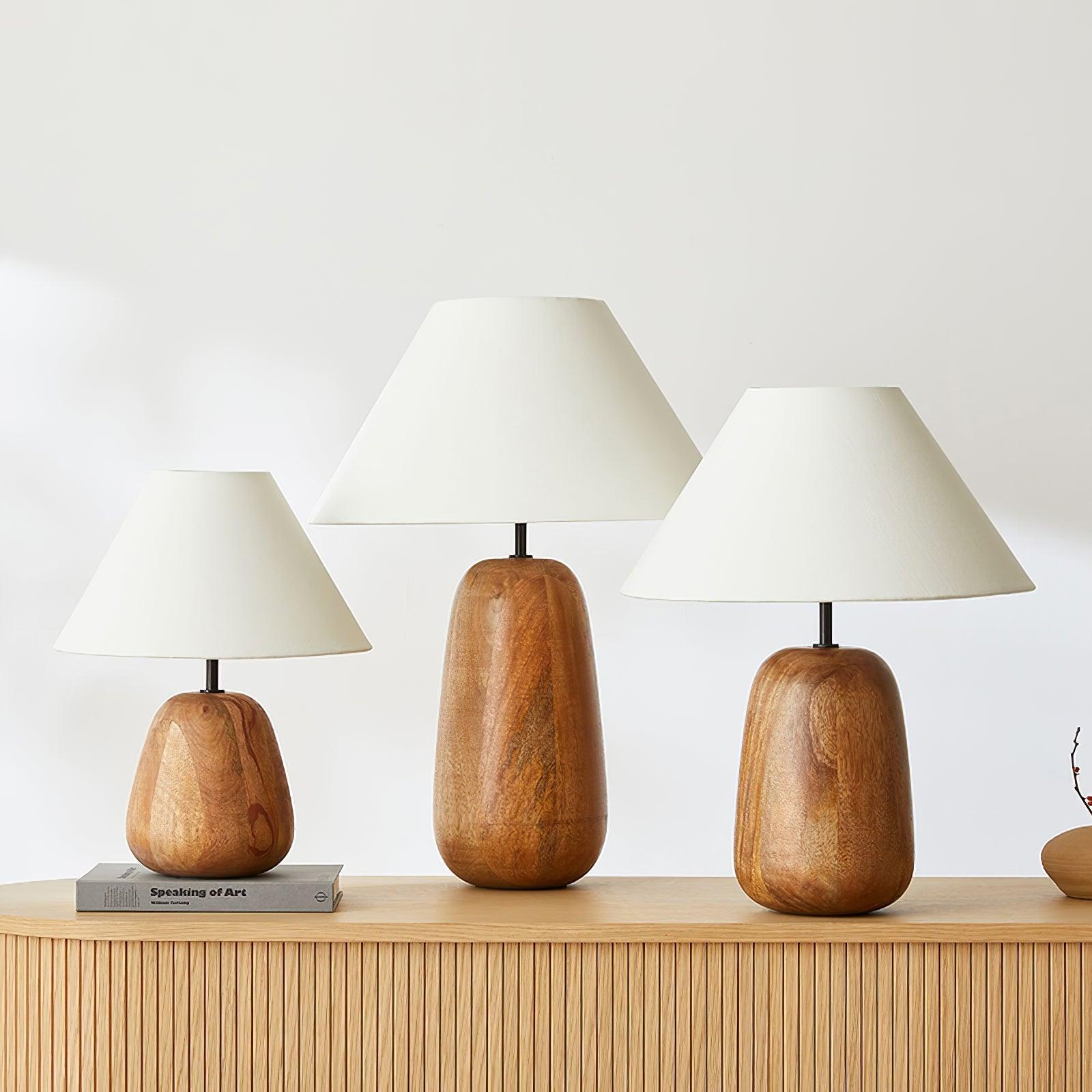 Natural Wood Task Lamp with White Fabric Shade for Bedside and Desk Irving