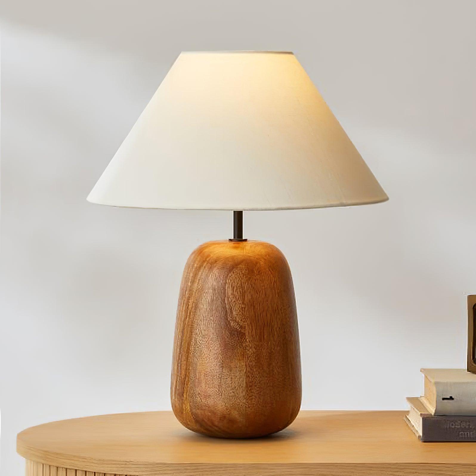 Natural Wood Task Lamp with White Fabric Shade for Bedside and Desk Irving