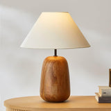 Natural Wood Task Lamp with White Fabric Shade for Bedside and Desk Irving